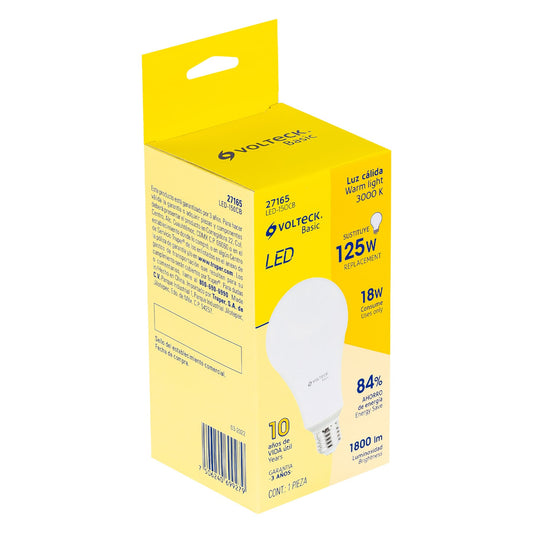 Bombillo LED tipo bulbo A25 18 W, luz cálida, caja, Basic